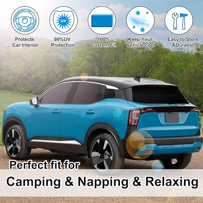 Windshield Sun Shade Car Windshield Foldable Full Windows Coverage Custom Fit for Niss-an Kicks 2025 2026 Accessories Car Window Shades Block Sun UV Rays 7PCS