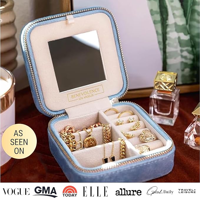Benevolence LA Plush Velvet Jewelry Box | Travel Jewelry Case Organizer with Mirror | Featured in Oprah's Favorite Things | B