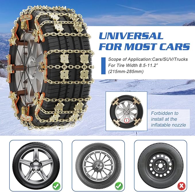 LILYPELLE Upgraded Snow Chains 8 Pack, Tire Chains for Cars/SUVs/Pickup Trucks, Emergency Anti Slip Tire Traction Chains for 