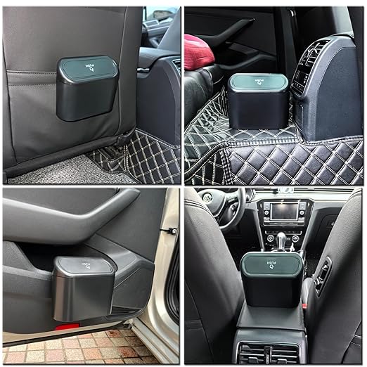 Kitbest (2 Pack Car Trash Can Bin with Lid, 120 pcs Trash Bags and 4 pcs Car Hooks. Mini Car Garbage Can, Dustbin Can Organizer Storage for Front Back Seat Accessories for Car Office Home