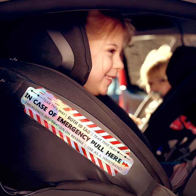 Emergency Contact Identification System for Car Seats, Booster Seats, Baby Gear | Family ROTH ID TAG Kit (6 Tags)