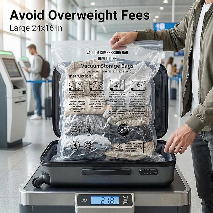 Vacuum Seal Bags for Clothing: 9 Pack Small Travel Vacuum Bags for Luggage with Rechargeable Electric Pump - Space Saver for 