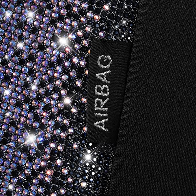 CAR PASS Bling Diamond Black Leather Car Seat Covers Full Set Interior Sets, Waterproof Shining Glitter Sparkly Crystal Armre