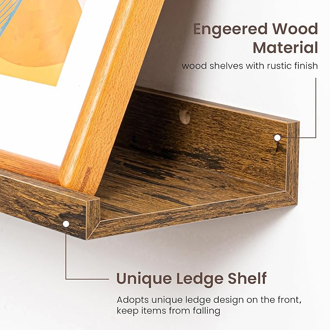Axeman 40 Inch Floating Shelves | Brown Picture Ledge Shelf Set of 3 | Rustic Brown Wood Wall Shelves with Lip | 40" Picture 