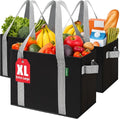 Reusable Grocery Bags (3 Pack ) - Heavy Duty Eco Tote Bags with Box Shape to Stand Up, Hold Up to 65 Lbs - Stay Open & Fold Flat - Foldable Reusable Shopping Bags with Long Handles & Hard Bottom