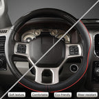 West Llama Customized Auto Car Steering Wheel Cover for Dodge RAM 1500 2500 3500, 15.5-16 inch (Black+Red Line-Large Size)