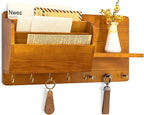 Rebee Vision Pine Wood Farmhouse Key Holder Wall Mount - Key Holder for Wall with Mail Slot Can Store Letters and 8 Hooks for
