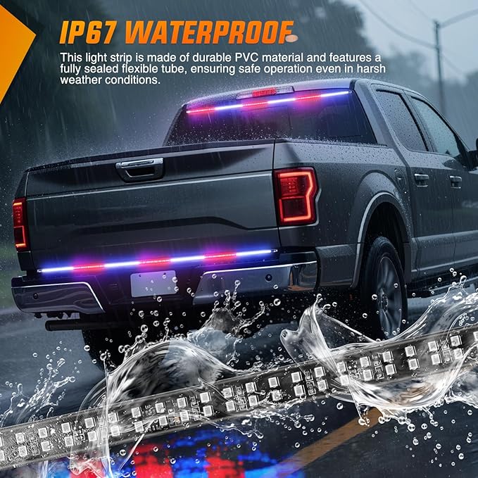 Nilight 60 Inch Truck Tailgate Strobe Light Strip Tail Emergency Bar Rear Window Warning Lamp Ultra-Bright Double Row 360 LED for Pickup Trailers Construction Vehicles Car SUV, Red Blue