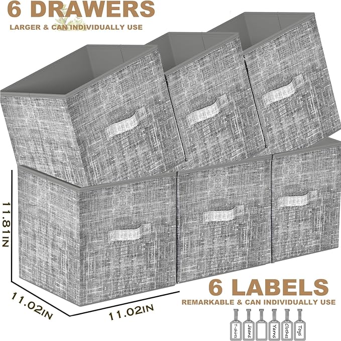 LUKYTOWER Cube Storage Organizer Shelf with Printed Bins + Labels, Cubby Storage Organizer with Bins, Large Capacity Shelves 