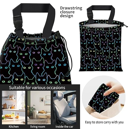 Car Trash Bag Large Hanging Can for Back of Seat, Cute Waterproof Car Garbage Bag for Vehicle, Travelling, Outdoor Cute Colorful Cat