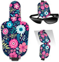 Leather Magnetic Sunglass Holder for Car Sun Visor, Cute Eyeglass Ticket Card Hanger Clip, Universal Auto Interior Accessories for SUV Pickup Truck Navy Floral