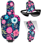 Leather Magnetic Sunglass Holder for Car Sun Visor, Cute Eyeglass Ticket Card Hanger Clip, Universal Auto Interior Accessories for SUV Pickup Truck Navy Floral
