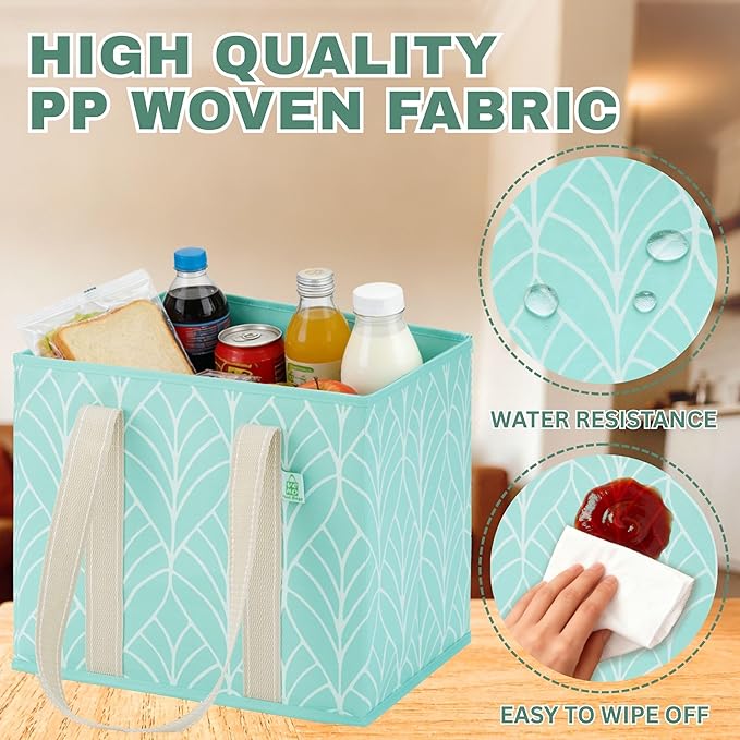 VENO 3 Pack Reusable Grocery Bags, Shopping Bags for Groceries, Tote with Handles and Hard Bottom, Foldable Shopping Cart Organizer, Water Resistant, Heavy-Duty (Evergreen, 6 Gallon)