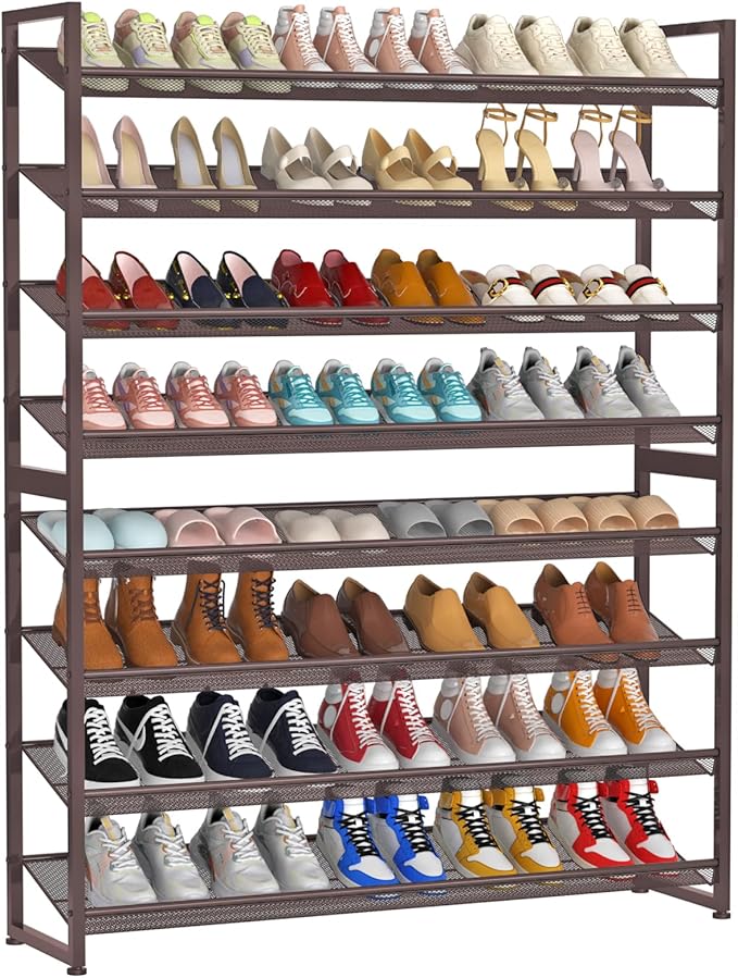 Large Shoe Rack 8 Tier Shoe Organizer, Heavy Duty Metal 4-Tier Stackable Shoe Storage Vertical Shoe Rack for Closet Front Doo