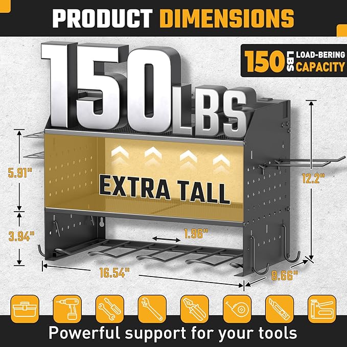 ZESEN Power Tool Organizer Wall Mount, 3 Layer Charging Station with 6 Outlets, 4 Drill Holders and Drill Bit Rack, Tool Hold
