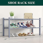 Smiry Shoe Rack, 2 Tier Bamboo Shoe Organizer, Stackable Free Standing Wooden Shoe Storage Shelf for Closet, Entryway, Front 
