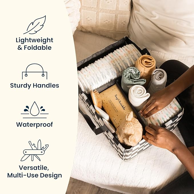 Tiny Twinkle Diaper Caddy Organizer | Foldable Baby Storage Basket with Removable Divider | Waterproof & Mess-Proof Fabric, P