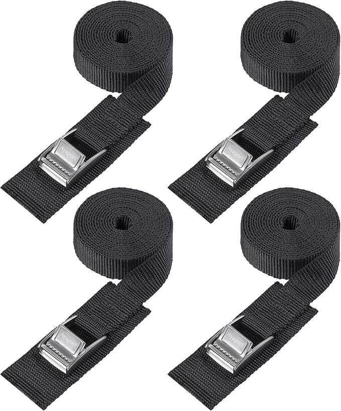 Ayaport Lashing Straps with Stainless Steel Buckles 12ft Adjustable Cam Buckle Tie Down Cinch Strap for Packing Black