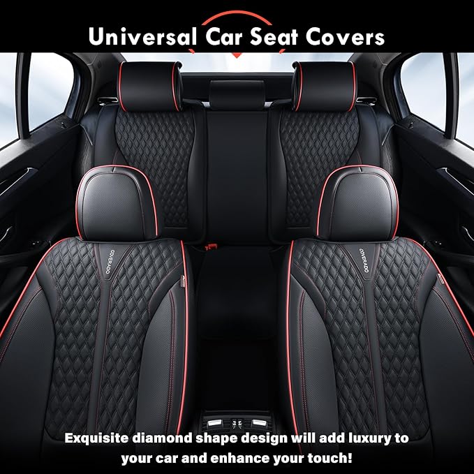 Coverado Car Seat Covers Full Set, Nappa Leather Seat Covers for Cars, Waterproof Front Seat Covers and Back Seat Covers, Car