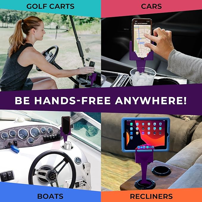 Cup Holder Phone Holder Mount for Car - Universal Adjustable Expander Cradle Hands-Free Driving - Compatible with All Smartphones Car Mount for iPhone Samsung Google Android Mobile Accessories Purple