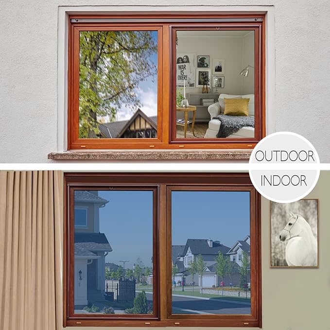 HIDBEA One Way Window Film Daytime Privacy Window Tint for Home, UV Blocking Reflective Heat Control Glass Films Non-Adhesive Mirror Window Clings (Blue-Silver, 23.6 Inch × 6.5 Feet)
