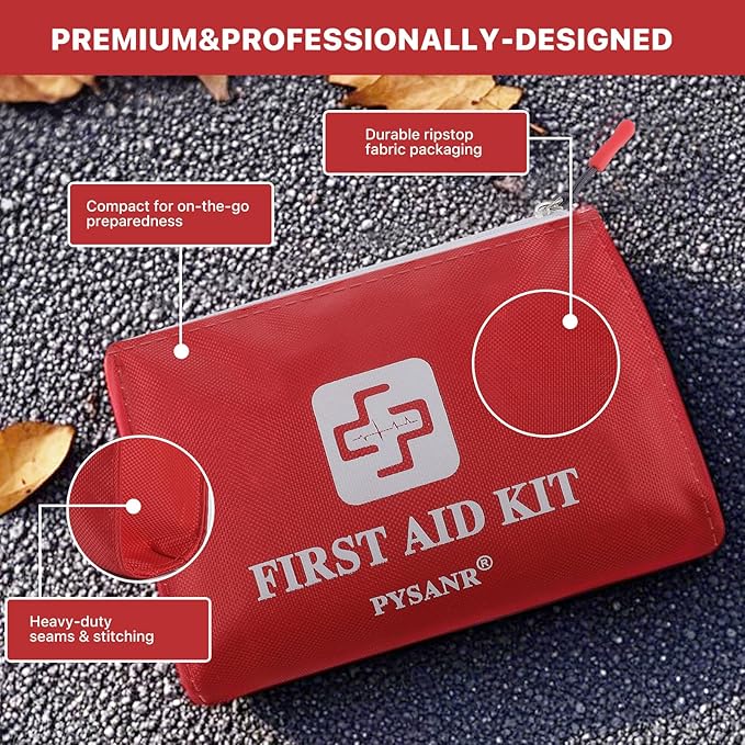 Small First Aid Kit, 150 Piece with Foil Blanket & Scissors, Mini First Aid Bag for Emergency, Home, Camping, Travel, Sports,