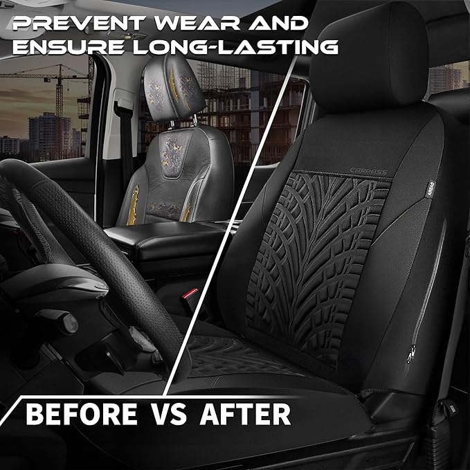 CAR PASS Neoprene Waterproof Seat Covers Full Sets, Wetsuit Car Seat Covers 5 Seats Universal Fit for Vans, Truck, SUV, 3D Ty