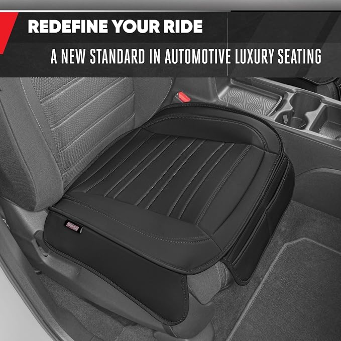 Motor Trend Seat Covers for Cars Trucks SUV, Faux Leather 2-Pack Black Padded with Storage Pockets, Premium Interior Car Seat