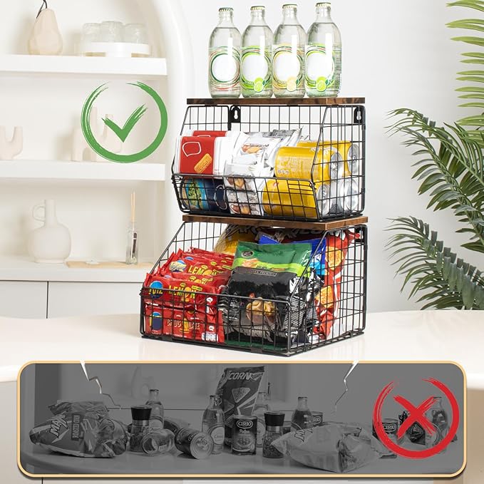 Mefirt Fruit Basket, Stackable Wall Mounted Fruit Baskets, Potato Baskets Onion Storage for Kitchen, Hanging Wire Basket with