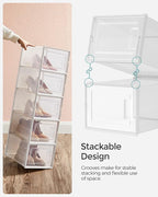 SONGMICS Shoe Boxes, Pack of 18 Shoe Storage Organizers, Stackable Clear Plastic Boxes for Closet, Sneakers, 13.7 x 9.9 x 7.4