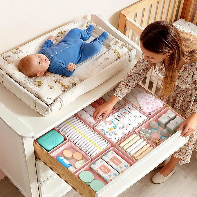 DIMJ Drawer Organizer Clothes Storage - 16 Pack Baby Dresser Organizer for Nursery, Foldable Drawer Dividers for Bedroom Clos