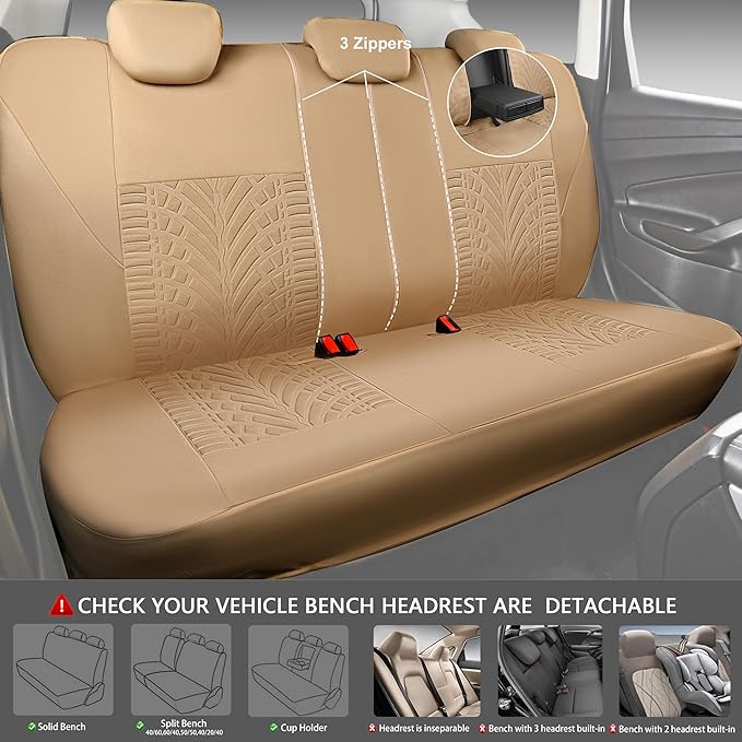 CAR PASS Car Seat Covers Full Sets, Front & Split Rear Bench for Car, 3D Tyre Embossed Automotive Interior Covers, Airbag Com