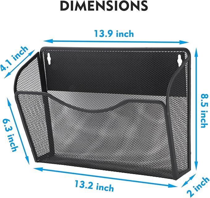 EASEPRES Magnetic 3 Single Pocket Mesh Hanging File Organizer, Vertical Wall Mounted Magazine File Holder, Mount Basket Mail 