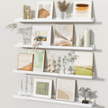Fun Memories Picture Ledge Shelves Set of 4, 32 Inch Rustic Wall Mounted Floating Shelves with Lip for Home Storage and Décor