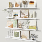 Fun Memories Picture Ledge Shelves Set of 4, 32 Inch Rustic Wall Mounted Floating Shelves with Lip for Home Storage and Décor