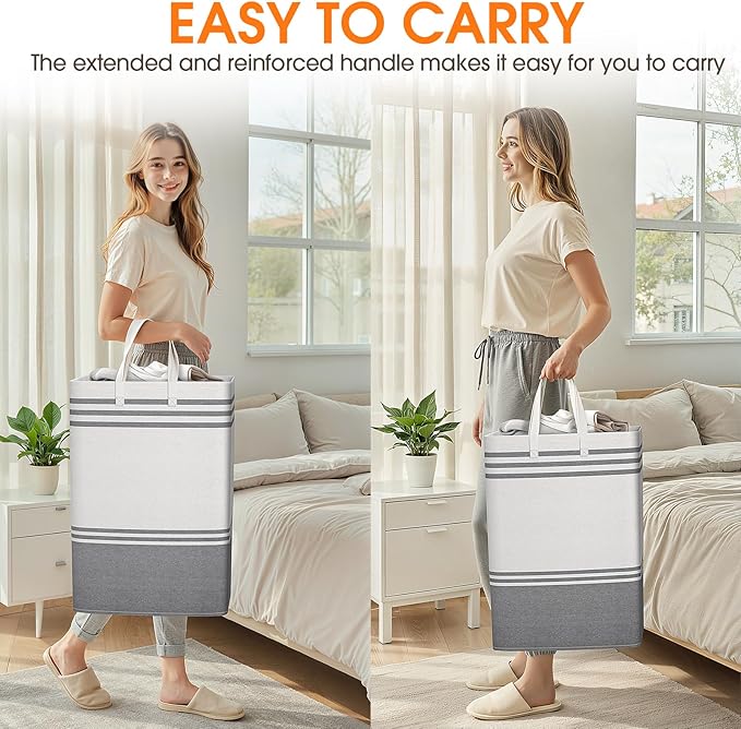 3 Pack Large Laundry Baskets, Laundry Hampers, Freestanding Waterproof Collapsible Clothes Bag with Extended & Reinforced Han