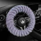 Fuzzy Winter Steering Wheel Cover for Women, Warm Cute Fluffy Car Wheel Cover for Sedan, SUV, Soft Furry Girly Plush Car Handle Cover for Cold Weather, 14.75-15.15in, Purple