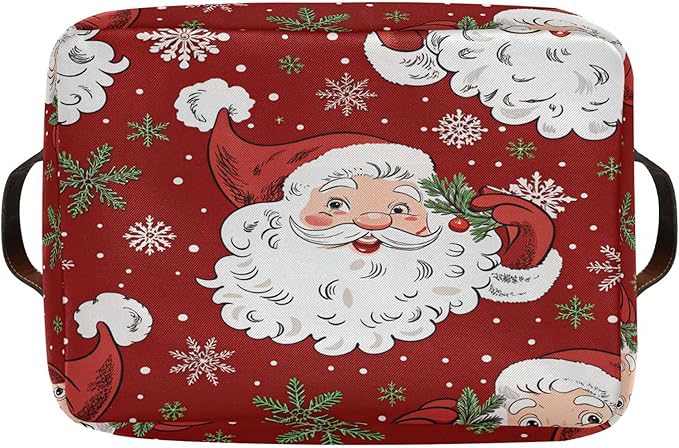 xigua Christmas Decoration Storage Basket Santa Collapsible Storage Bins Waterproof Canvas Storage Basket with Leather Handle