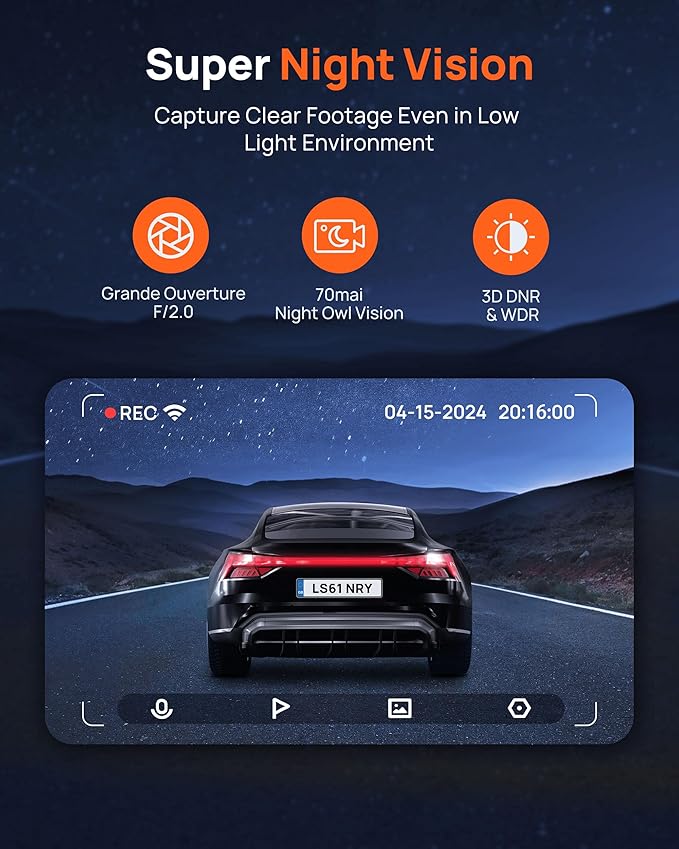 70mai Dash Cam M310, Dash Camera for Cars 1296P QHD, Smart Dash Cam Front Built in WiFi, 130° Wide-Angle FOV, WDR, Night Visi