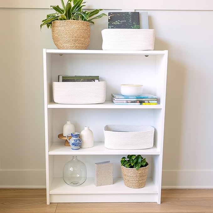 NaturalCozy 13.5”x8.5”x5.5” Storage Baskets for Shelves 3 Pack | Cotton Rope Woven Small Baskets for Organizing | Small Stora