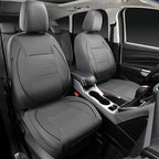 CAR PASS Piping Faux Leather Car Seat Cover Full Set,Grey Breathable Leather Seat Covers for Cars, Airbag Compatible,Universal Fit for SUVs,Van,Sedans,Small Trucks (Full Set, All Gray)