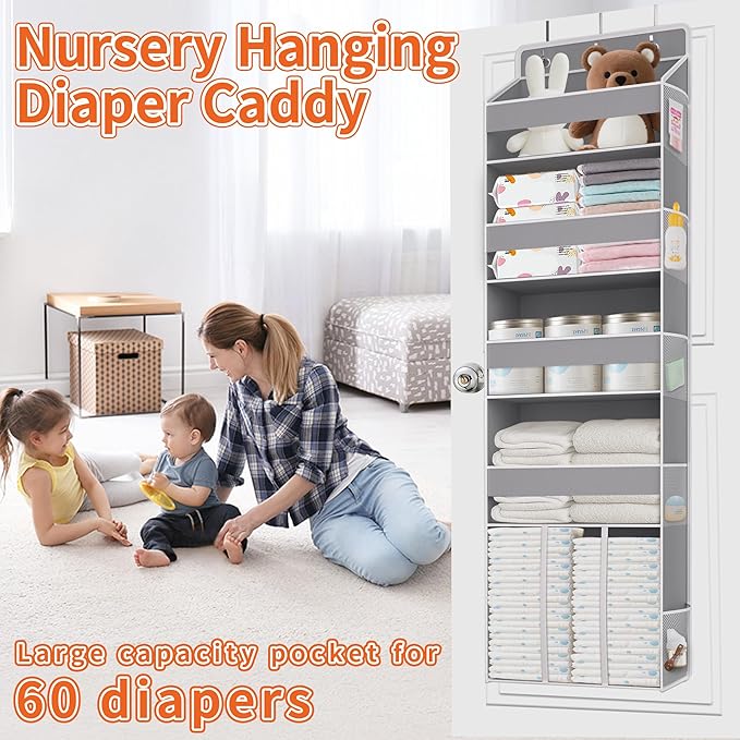 TAHAVICE Heavy Duty Over the Door Organizer with Large Capacity Caddy, Behind Door Storage with 10 Mesh Side Pockets, Back of