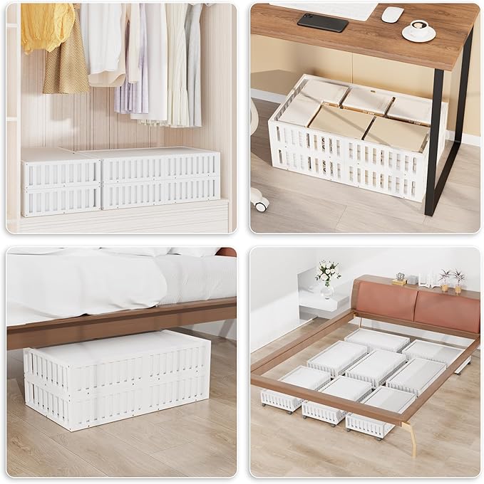 Bamboo Under Bed Storage with Wheels,Rolling Underbed Shoe Organizer Box for Shoes,Blankets,Toys,Clothes Container Space-Savi