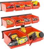 WALMANN Wall Mounted Storage Bins for Small Parts, 10 Bins with 3 Metal Rails, Plastic Bins for Screws, Bolts, Nuts, Craft Ro