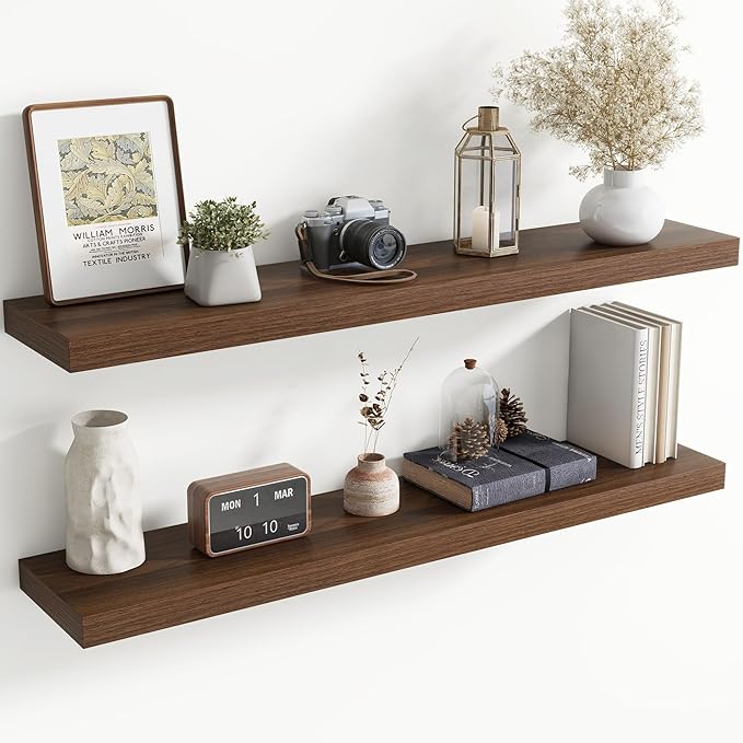 48 Inch Floating Shelves for Wall, 8 Inch Deep Floating Shelf for Storage & Display, Rustic Wall Mounted Shelf with Invisible