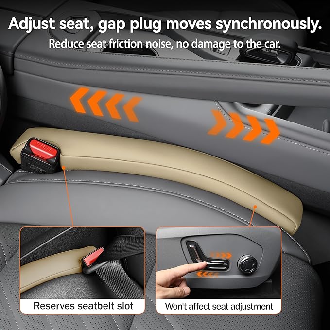 2PCS Leather Car Seat Gap Filler organizer,Gap plug box for car seat space,fill between gap strip,Fits gaps 3.5-6cm(1.4-2.4 in) wide(Beige)