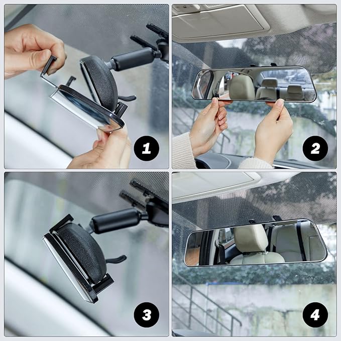 JOYTUTUS Rearview Mirror, 2 pack 12 Inch Panoramic Interior Clip-on Wide Angle Convex Rear View Mirror, Reduce Blind Spot Effectively for More Car SUV Trucks -Clear