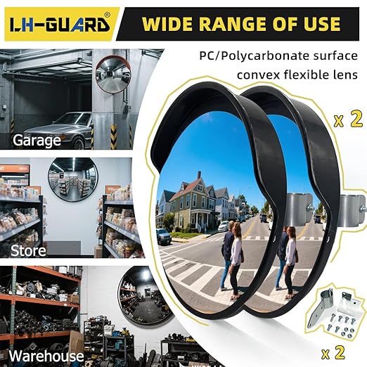 18" Convex Mirror Outdoor, 2 Pack Security Mirror for Driveway, Garage, Warehouse, Blind Spot, and Office, 18 Inch Traffic Security Safety Covex Mirrors