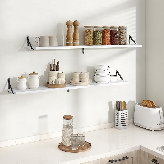 Floating Shelves, 8 Inch Deep Rustic Wood Wall Storage, 48W x 8D Wall Shelves Set of 2, Heavy Duty Metal Brackets, Industrial