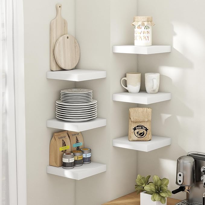 8 Inch Square Floating Shelves for Wall 3 Pack, 8"D Wood Grain Bathroom Shelves with Invisible Brackets, Easy Install Enginee